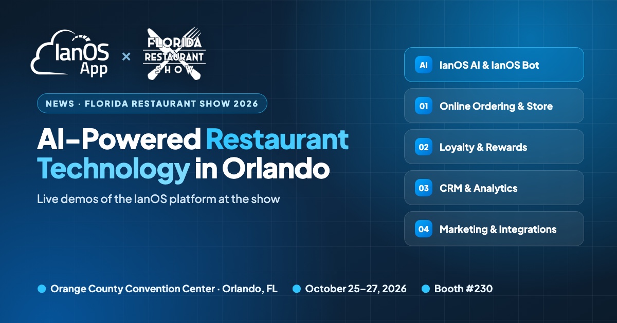 IanOS App at the 2026 Florida Restaurant Show — AI-powered restaurant technology in Orlando, Booth #230
